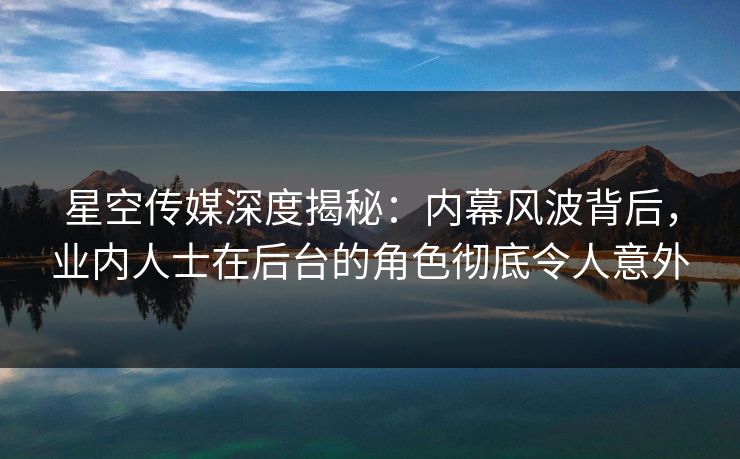 星空传媒深度揭秘：内幕风波背后，业内人士在后台的角色彻底令人意外