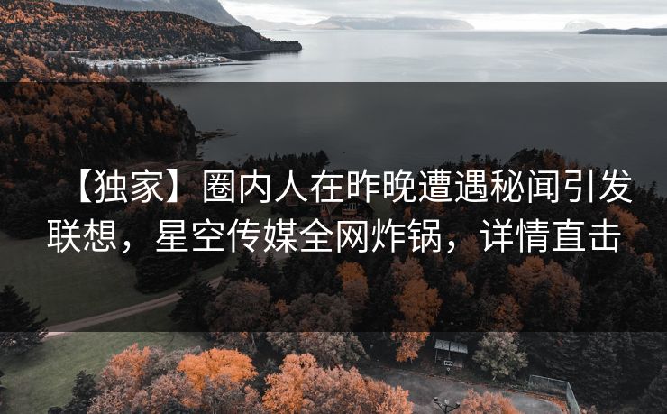 【独家】圈内人在昨晚遭遇秘闻引发联想，星空传媒全网炸锅，详情直击