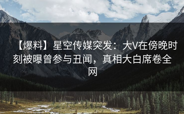 【爆料】星空传媒突发：大V在傍晚时刻被曝曾参与丑闻，真相大白席卷全网